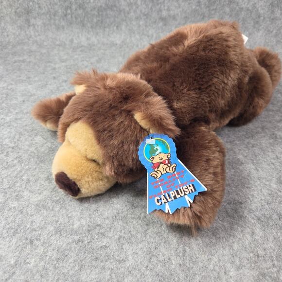 Calplush Brown Bear Plush Grizzly 14" Laying Stuffed Animal Toy Vintage Tags - Picture 7 of 9